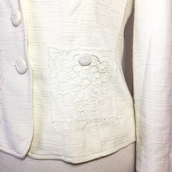David Meister Cream Tweed Crochet Trim Blazer Size 4 - Picture 4 of 11